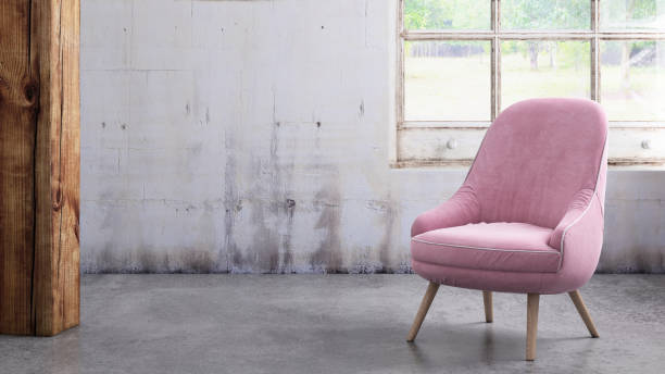 istock Chair with coffee table and window, blank wall template 936572900