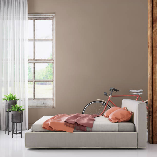 istock Hipster bedroom interior with window background template 936572922
