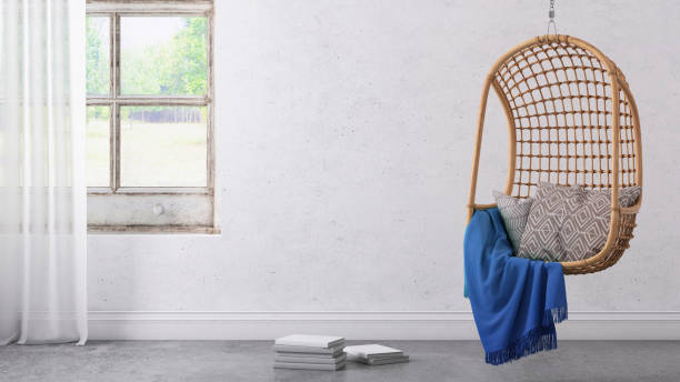 istock Modern hipster interior with pendant chair and window wall template 936572936