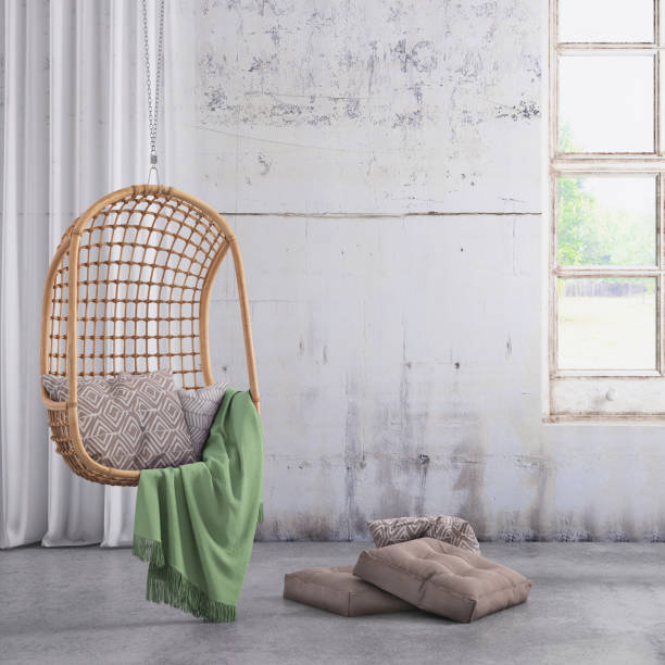 istock Modern hipster interior with pendant chair and window background template 936572942