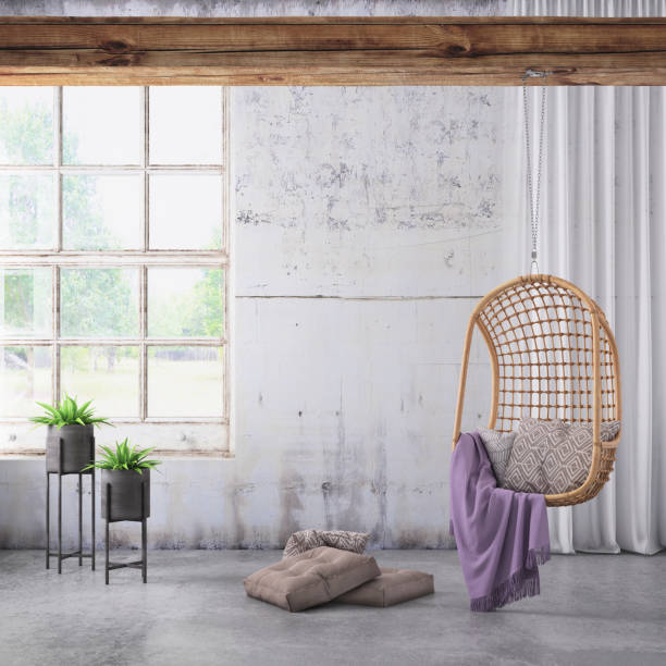 istock Modern hipster interior with pendant chair and window background template 936572952