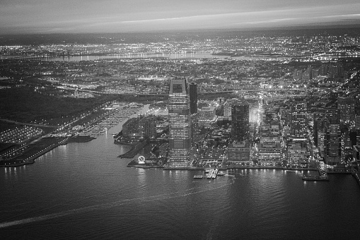 Aerial view of Frankfurt am Main, Germany. White and black.