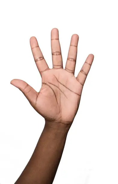 Photo of hand holding up five fingers