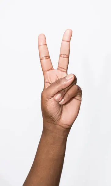 Photo of hand gesturing peace