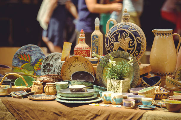 souvenirs from ceramics, plates of a cup, jars