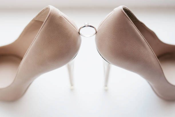 istock White wedding shoes for women with ring 936597768