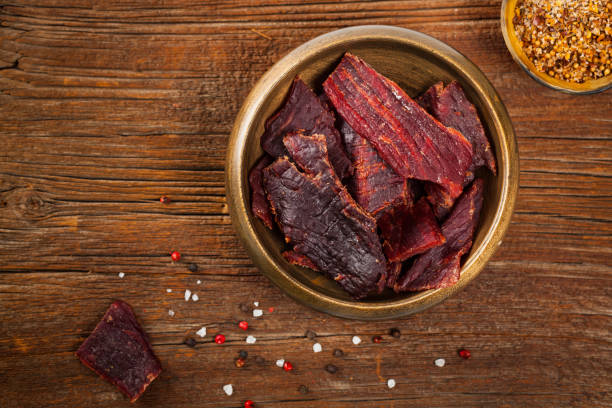 beef jerky - beef jerky meat smoked imagens e fotografias de stock