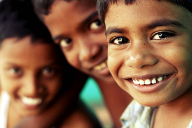 Cheerful cute group of kids portrait looking at the camera.