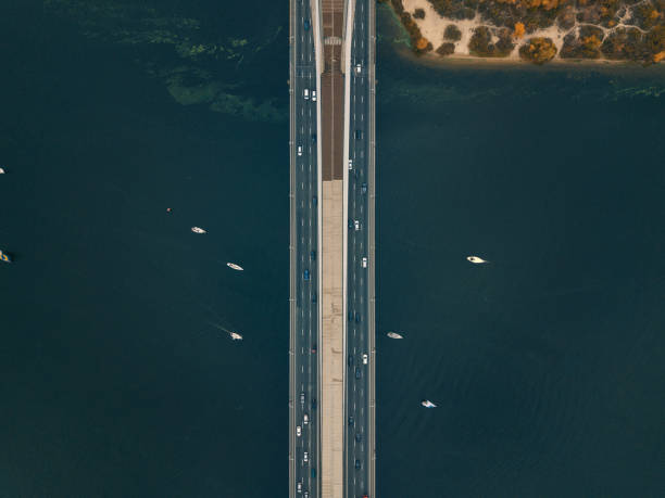 istock Aerial drone landscape with yachts on river 936602908