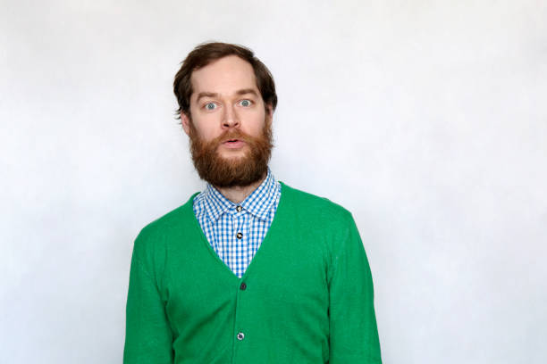 istock Surprised man with ginger beard stares at camera - Wow, that's hot 936604140