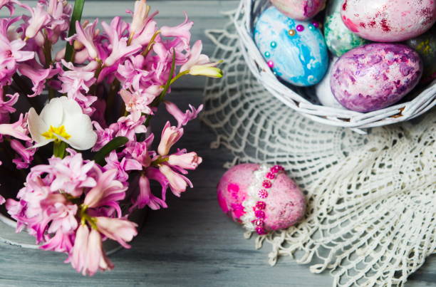 istock Hyacinth flowers and Easter eggs in a bowl 936610852