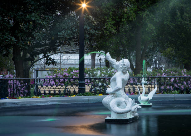 Fountain with green water for St Patrick's Day in  Savannah
