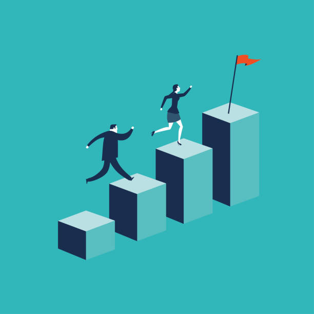 Growth concept with businessman jumping on chart columns. Success, achievement, motivation business symbol, Growth vector art illustration