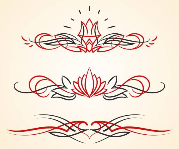 pinstriping процветать вектор украшения набор - scroll shape ornate swirl striped stock illustrations