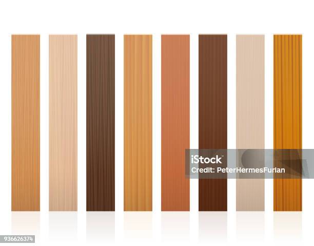 Wooden Slats Collection Of Wood Boards Different Colors Glazes Textures From Various Trees To Choose Brown Dark Gray Light Red Yellow Orange Decor Models Vector On White Background Stock Illustration - Download Image Now
