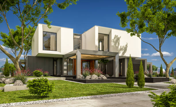 istock 3d rendering of modern cozy house in the garden 936630142