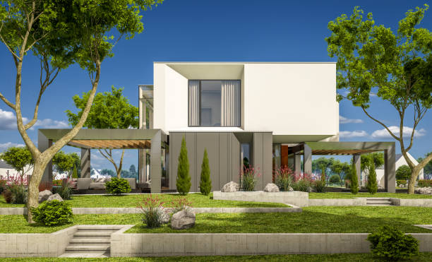 istock 3d rendering of modern cozy house in the garden 936630162