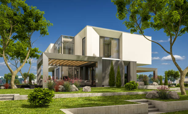istock 3d rendering of modern cozy house in the garden 936630224