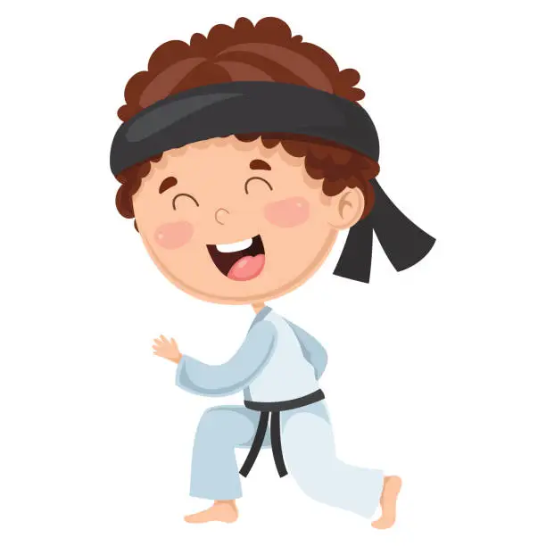 Vector illustration of Vector Illustration Of Kid Making Karate