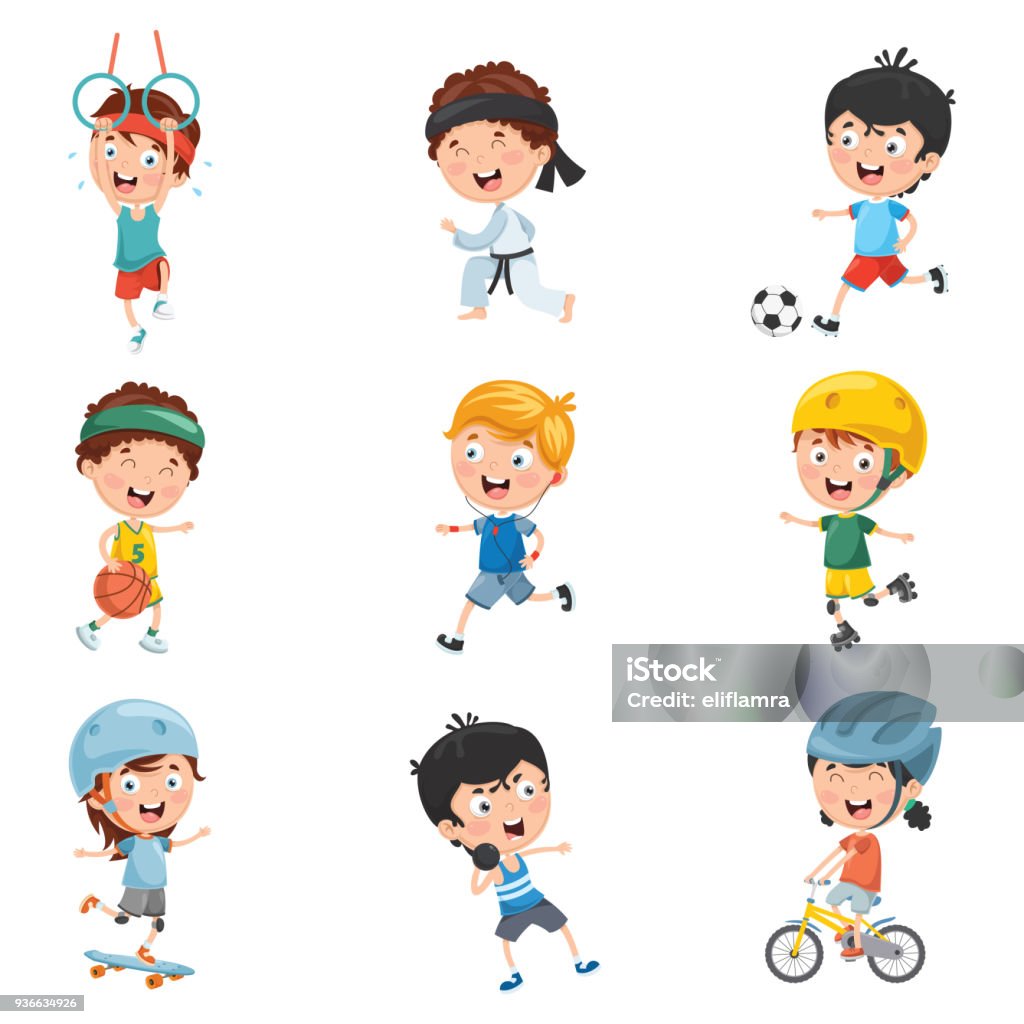 Vector Illustration Of Kids Making Sport Child stock vector