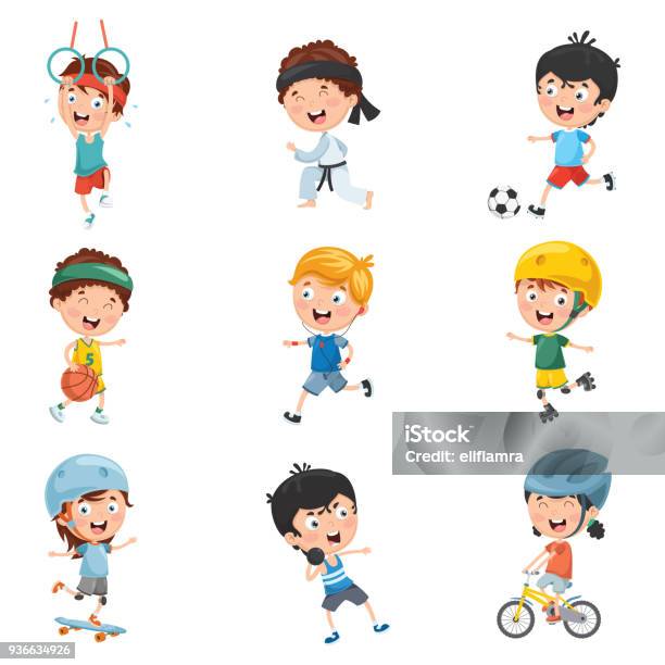 Vector Illustration Of Kids Making Sport Stock Illustration - Download Image Now - Child, Sport, Boys