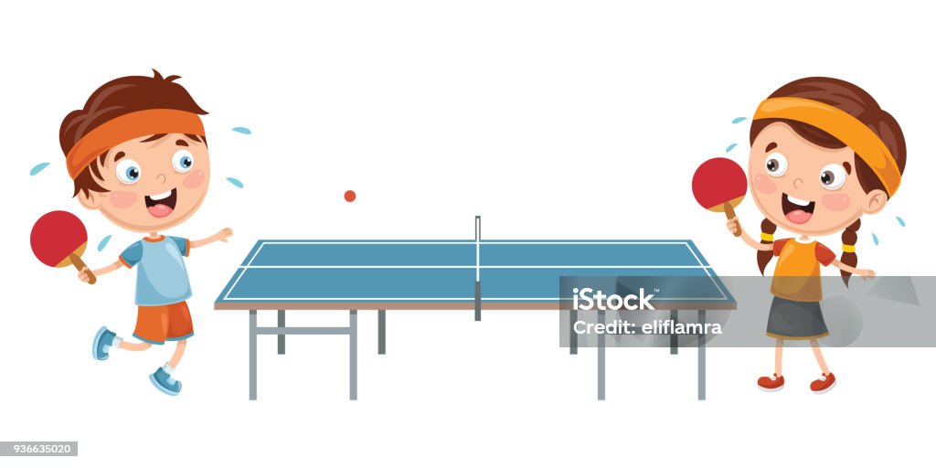 Vector ilustración de niños jugando tenis de mesa - arte vectorial de Tenis de mesa libre de derechos