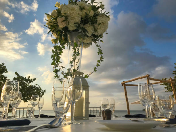 istock Wedding decoration by the beach at sunset 936638614
