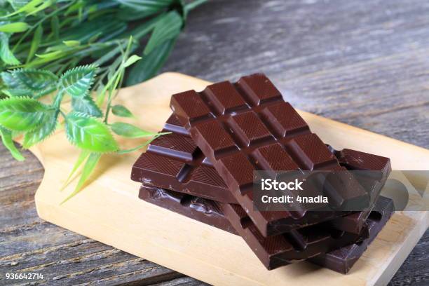 Dark Chocolate On Wood Stock Photo - Download Image Now - Chocolate, Bar - Drink Establishment, Dark Chocolate