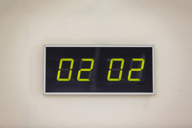 istock Black digital clock on a white background showing time Groundhog 936647016