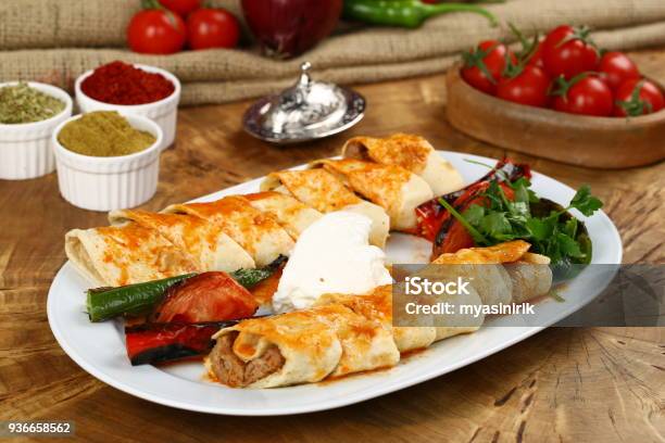 Beyti Kebap Turkish Traditional Food Stock Photo - Download Image Now - Animal, Barbecue - Meal, Barbecue Grill
