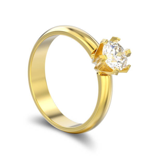istock 3D illustration isolated yellow gold traditional solitaire engagement diamond ring with shadow 936662254