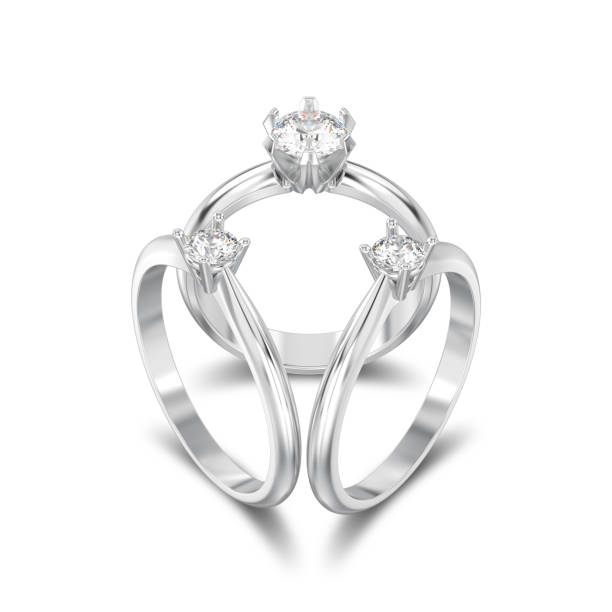 istock 3D illustration three isolated white gold or silver traditional solitaire engagement diamond rings with shadow 936662292