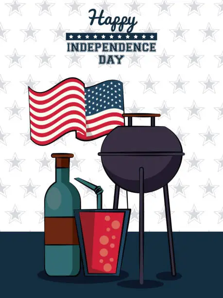 Vector illustration of USA independence day card with fast food