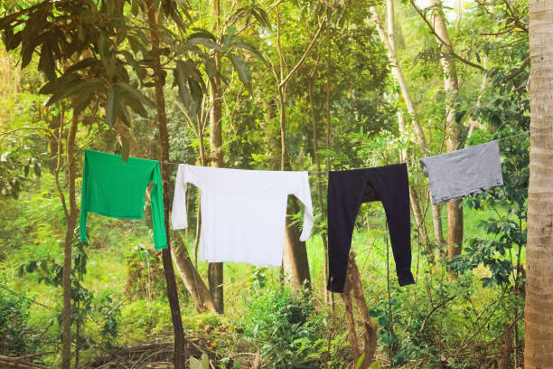 istock Hanging out the clothes on the rope in the tropical yard 936664792