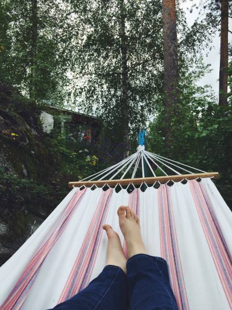istock relaxing in a hammock in the woods 936677946