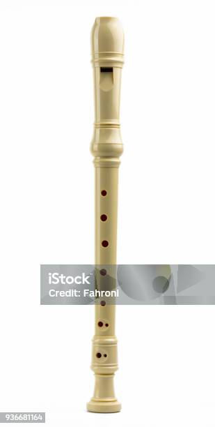 Soprano Recorder Plastic Recorder Flute Isolated On White Background With Copy Space For Text Classical Baroque Music Instruments Education On Music Class Stock Photo - Download Image Now