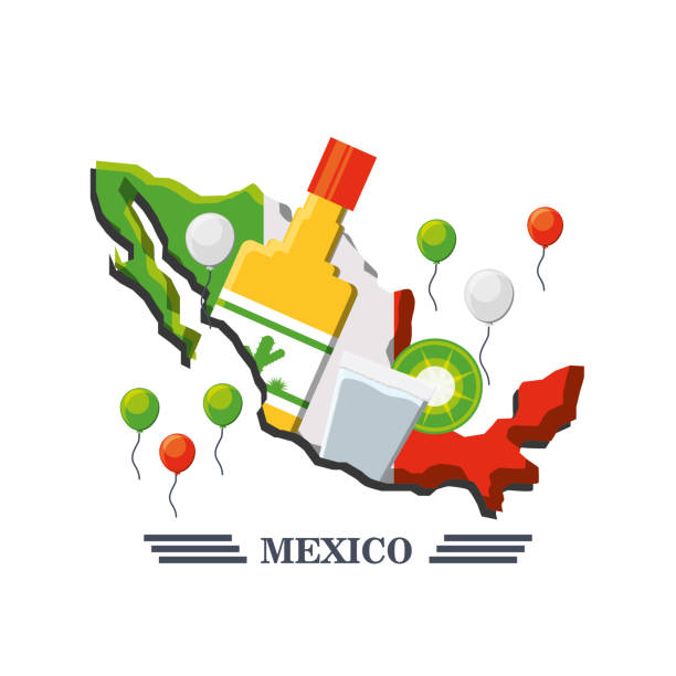 mexico map with mexican elements mexico map with mexican elements vector illustration graphic design tijuana flag stock illustrations
