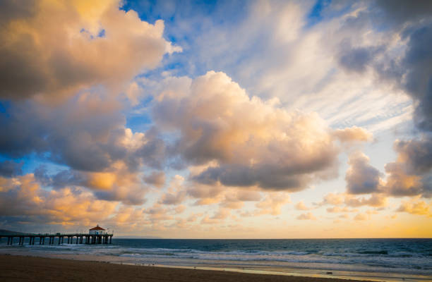 Manhattan beach pier at sunset with dramatic sky