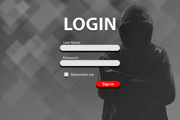 istock Login form and hacker with lock on dark background. Concept of cyber attack and security 936693204