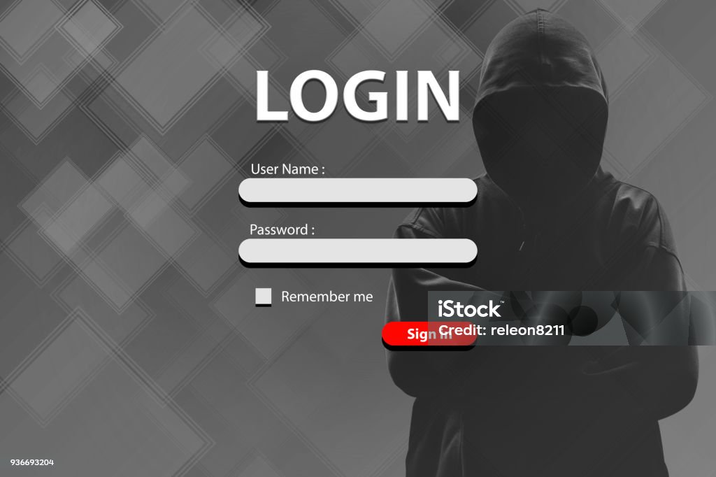 Hacking Form Login Form And Hacker With Lock On Dark Background Concept Of Cyber ...