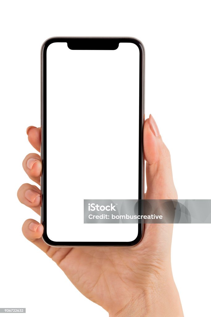 Mão segurando o telefone móvel em branco - Foto de stock de Telefone royalty-free