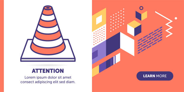 Attention Banner Cone vector banner illustration also contains icon for the topic. repairing construction site construction web page stock illustrations