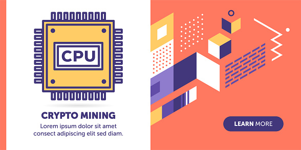 CPU vector banner illustration also contains icon for the topic.