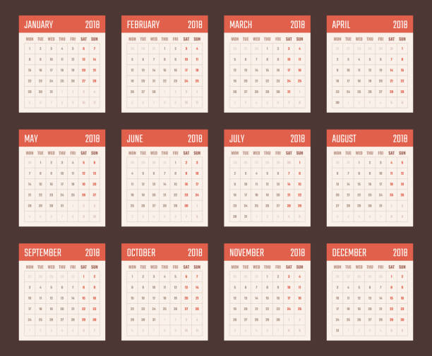 calendar for 2018 starts monday, vector calendar design 2018 year 2018 year calendar, calendar design for 2018 starts monday 2018 calendar stock illustrations