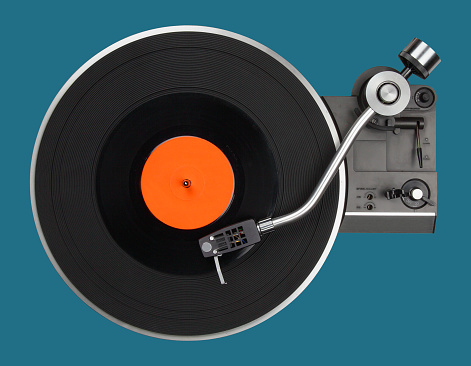Abstract turntable on deep grey-blue background