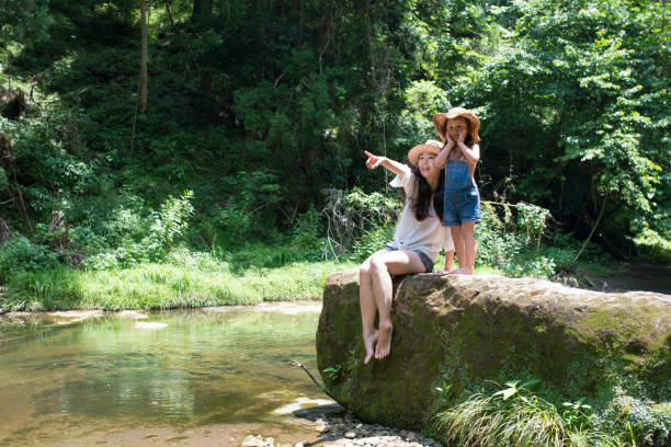 istock Mother and daughter playing in mountain stream 936766056
