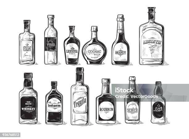 Set Di Bottiglie Per Lalcol - Immagini vettoriali stock e altre immagini di Bottiglia - Bottiglia, Alchol, Whisky