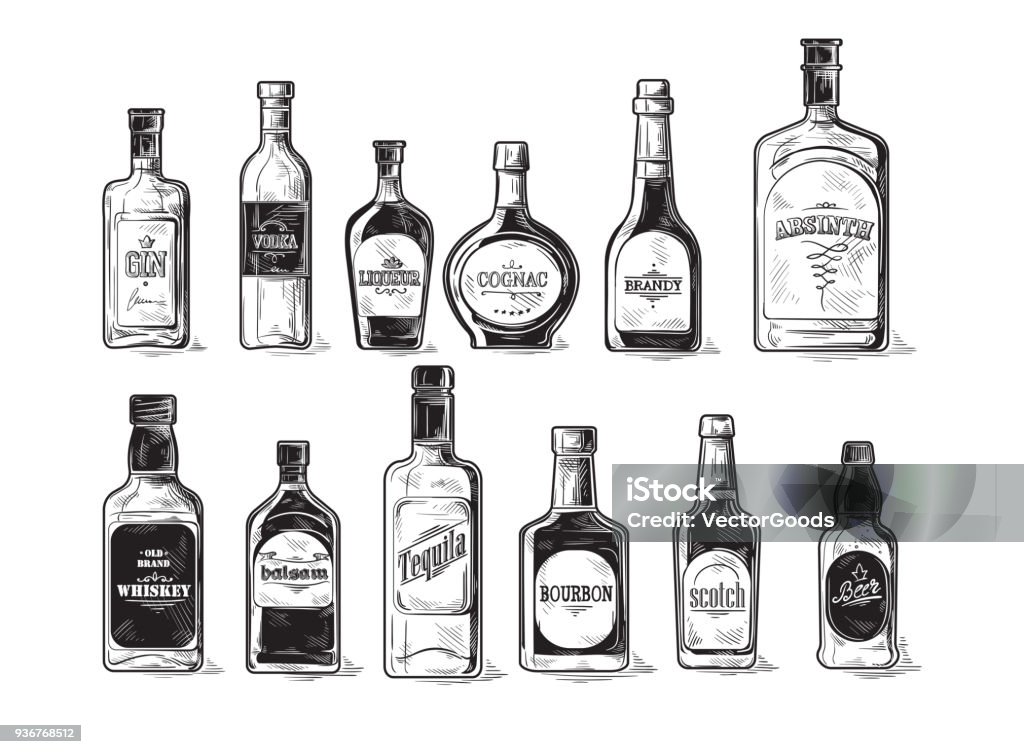 set of bottles for alcohol Vector set of bottles for alcohol Bottle stock vector