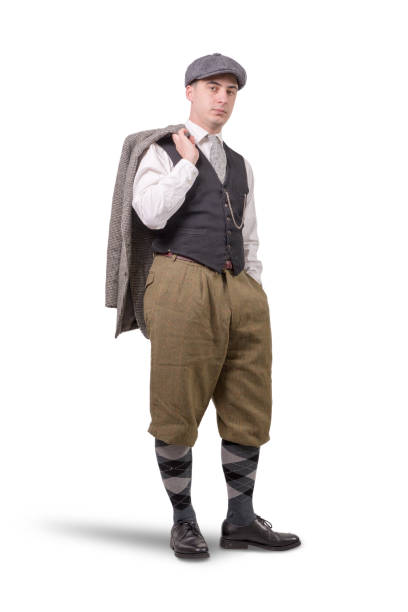 istock young man in vintage clothes with a hat, 1940 style, on white 936777002