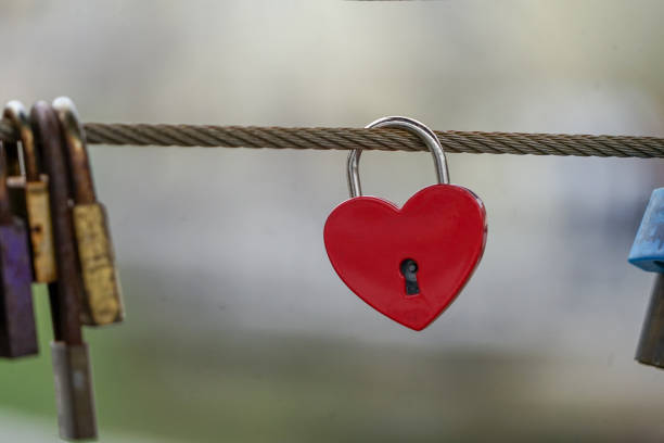 Colored locks hanging on the bridge for love